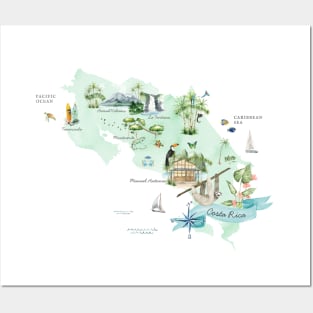 Illustrated Map of Costa Rica Posters and Art